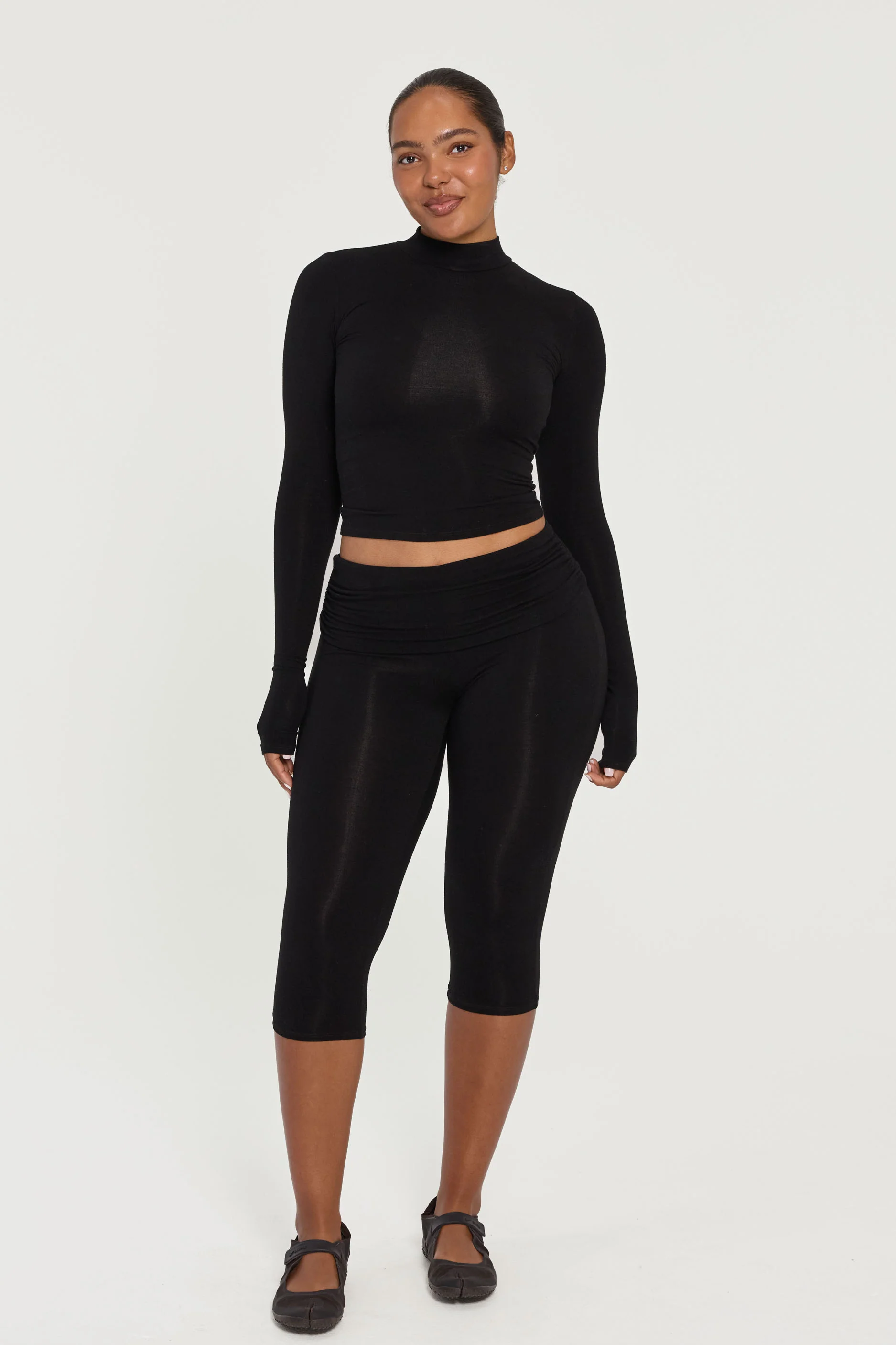 Capri Fold Over Pants - Black - Image 5