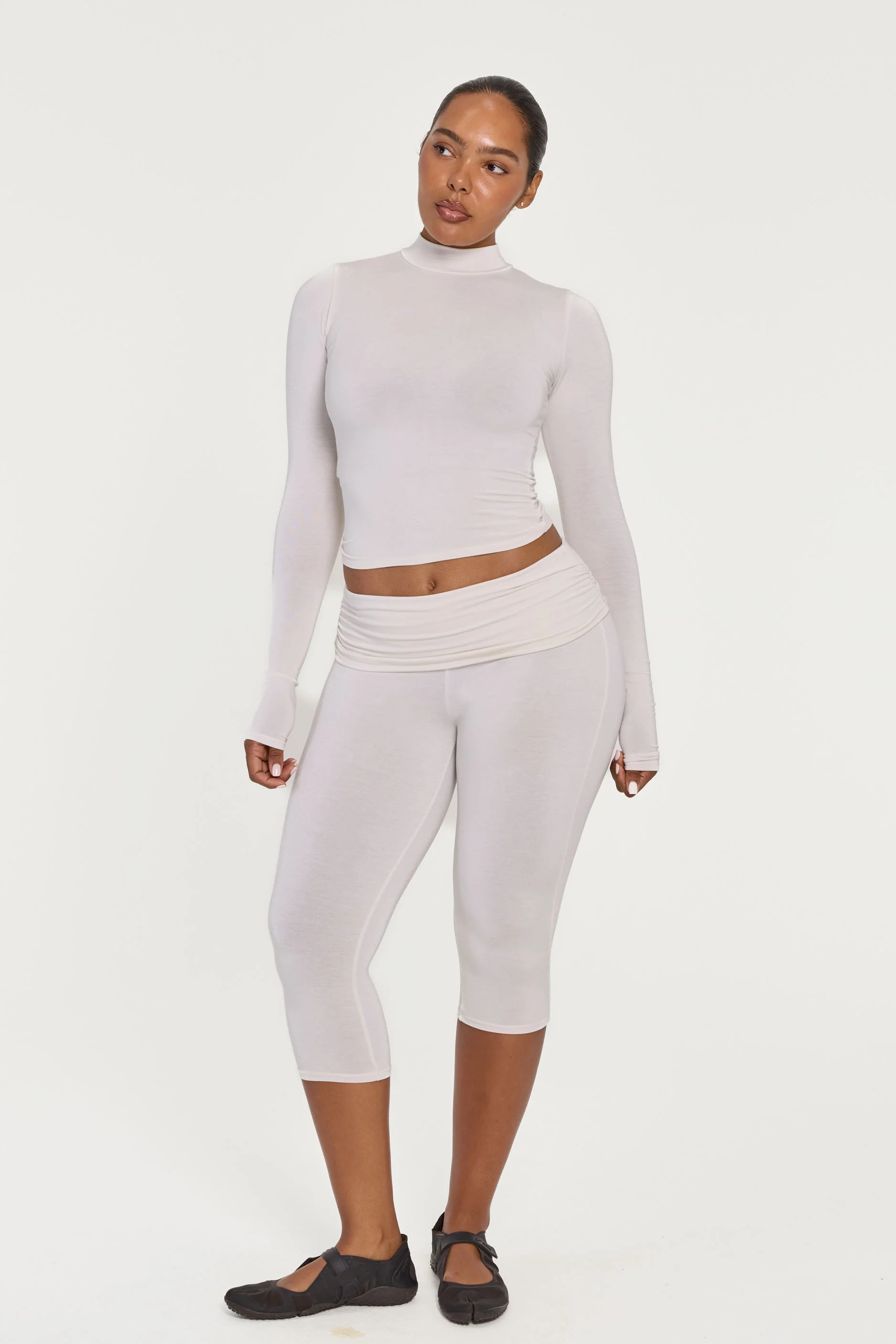 Capri Fold Over Pants - Cream - Image 6