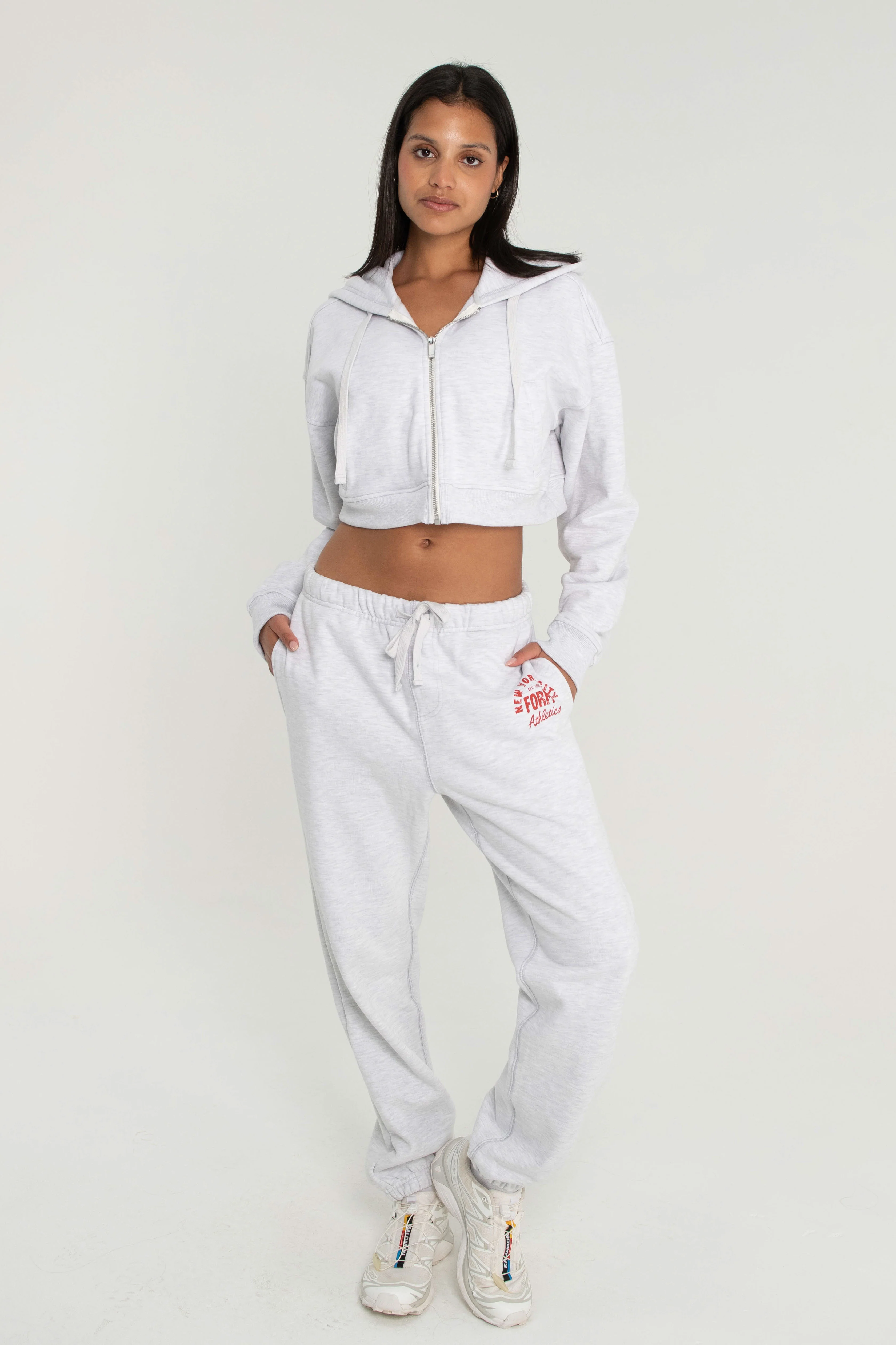Cropped Zip Up - Heather Grey - Image 2
