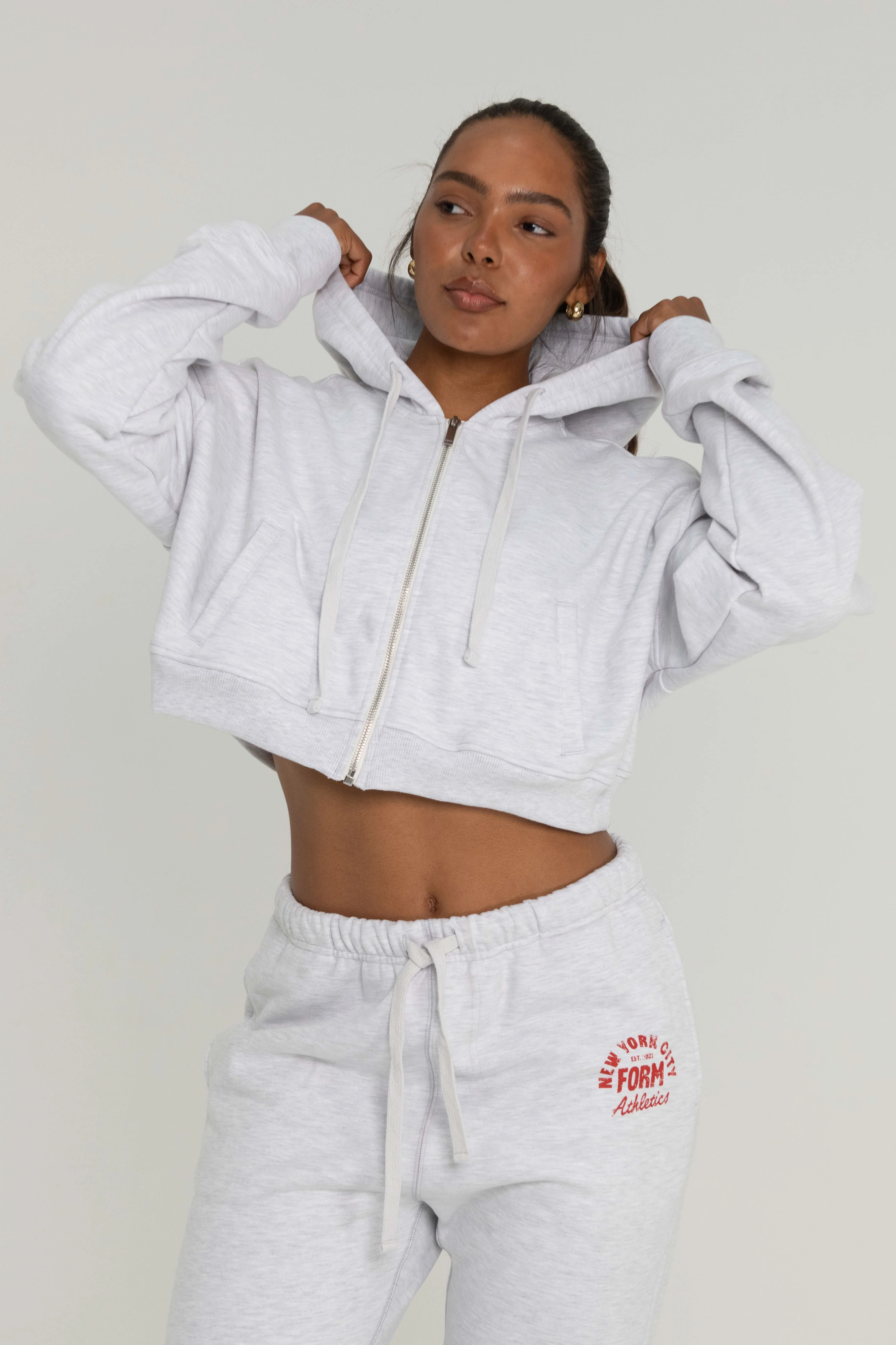 Cropped Zip Up - Heather Grey - Image 6
