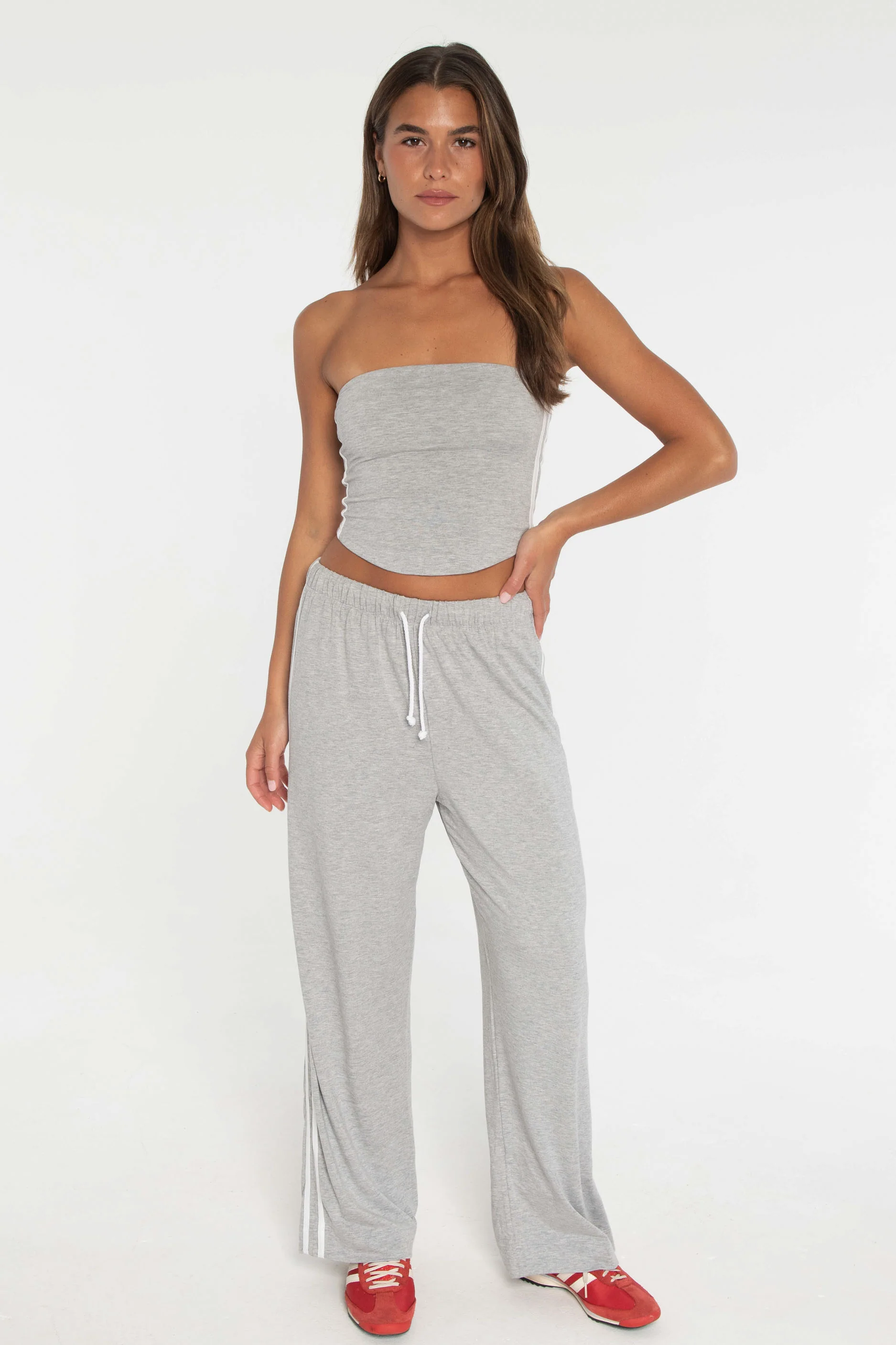 Stripe Tube Top - Heather Grey/White - Image 4