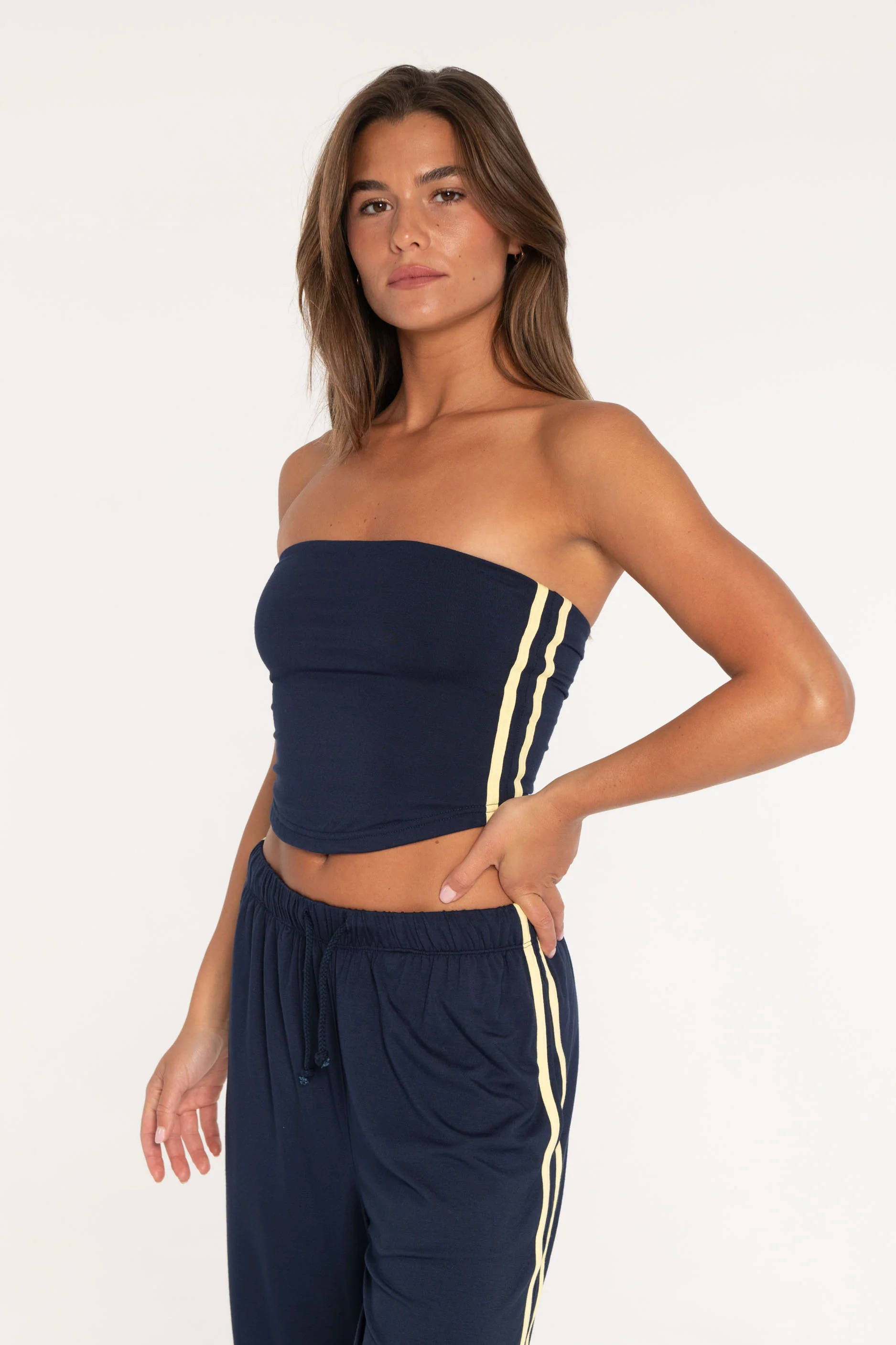 Stripe Tube Top - Navy/Lemon